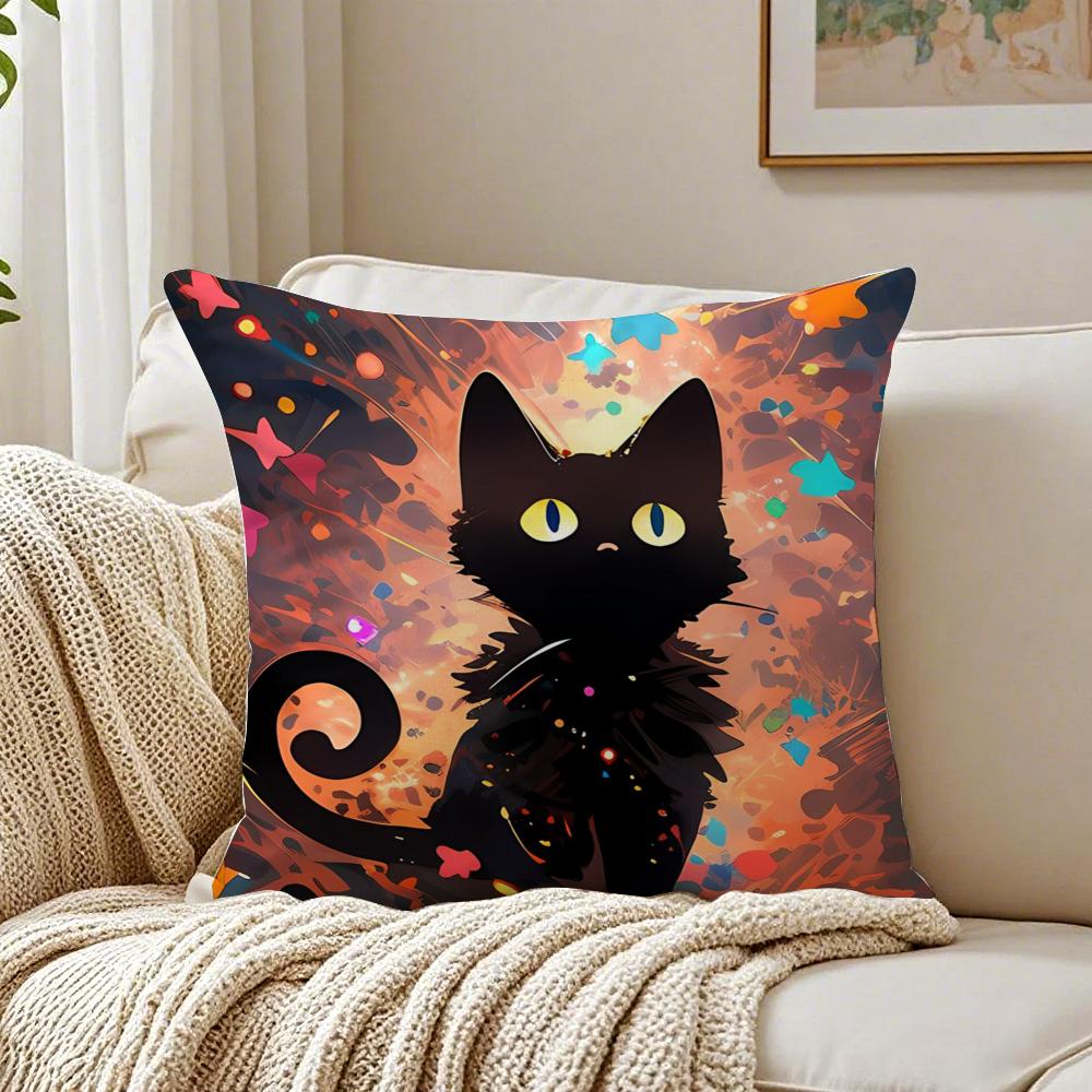Fashion Casual Starry Sky Art cats Cozy Cushion Cover Linen Pillowcase Soft  for Sofa Bed Home Room Decor