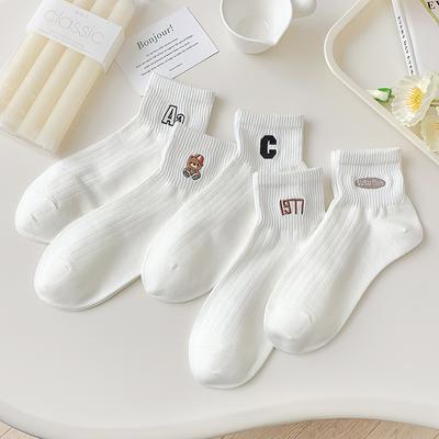Women's Spring and Summer Embroidered Thin and Versatile Pure Cotton Short Socks