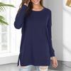 Damen-Oberteile, Rundhalsausschnitt, lange Ärmel, seitlich geteilter Saum, Pullover, Oberteile, einfarbig, lockere Passform, T-Shirt für den Alltag