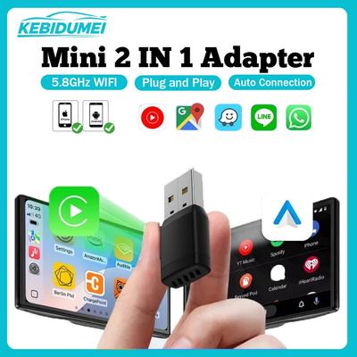 Mini Wireless Carplay 2IN1 Auto AI Box USB/TYPE-C Wifi 5.8G Adapter Android Auto Smart Dongle Plug & Play für Toyota VW