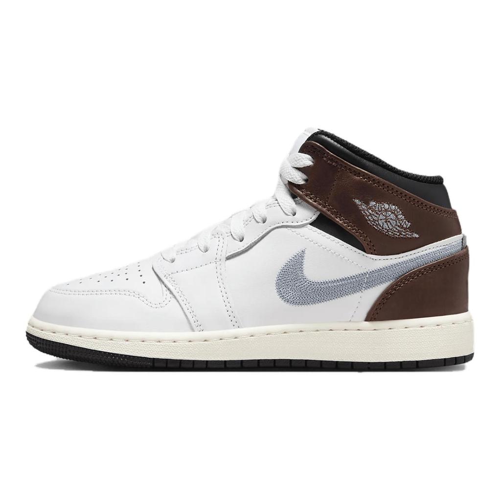 Air Jordan 1 Mid SE GS White Blue Grey Kids Sneakers Black Sail FQ8162-142