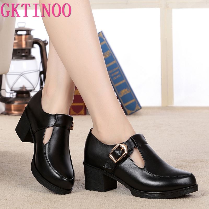 Fashion GKTINOO New 2024 Fashion Women Mary Janes High Heels For Ladies Work Shoes Platform Pumps Women Genuine Leather Shoes