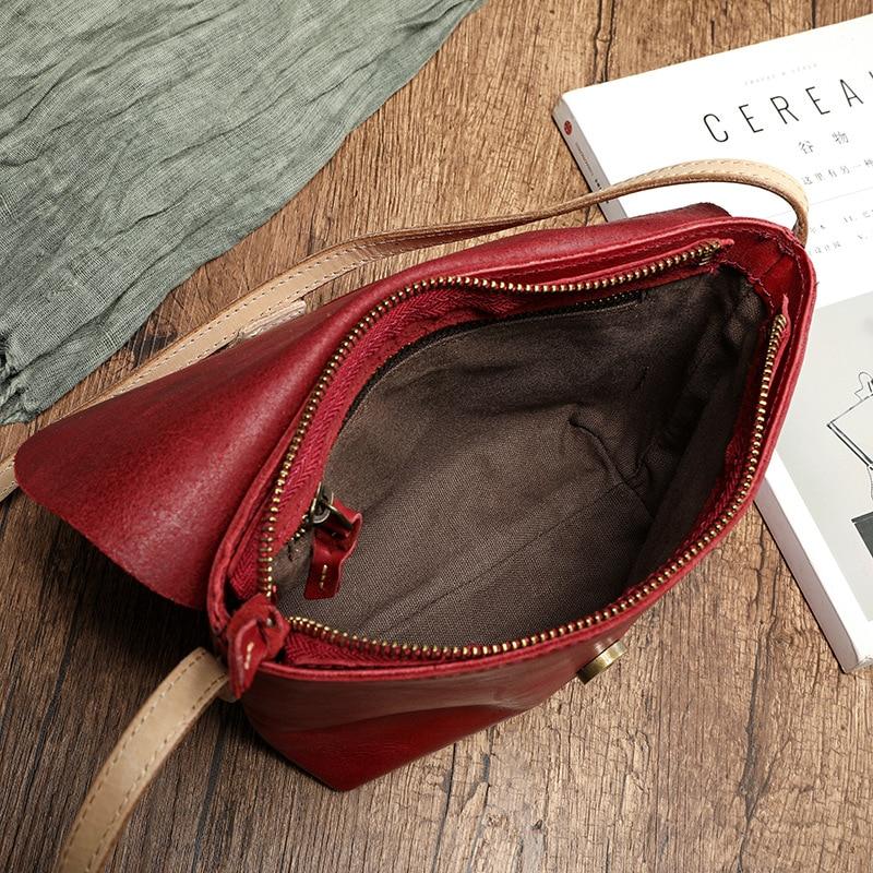 Johnature Geantă simplă din piele de vacă naturală, vintage, din piele naturală, lucrate manual, genți de umăr și crossbody mici, de culoare solidă