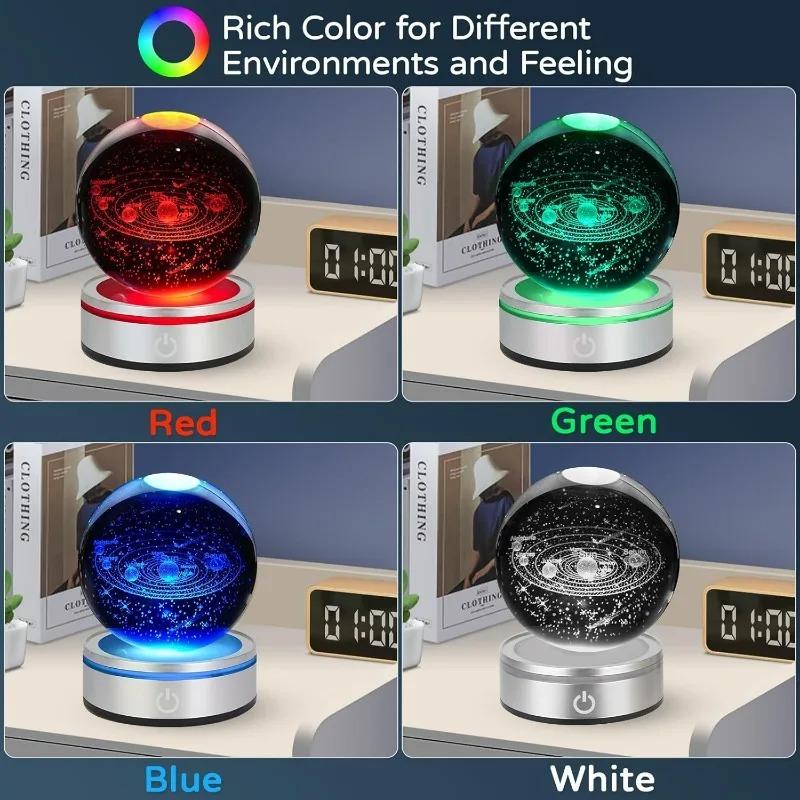 3D Solar System Crystal Ball Night Light with LED Colorful Lighting Touch Base Galaxy Planets Glass Ball Lamp Astronomy