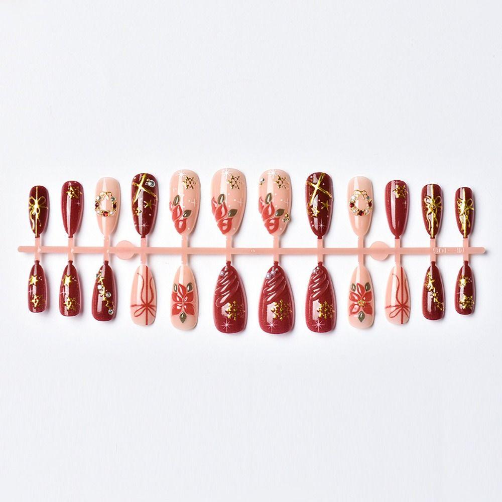 24/30PCS Red Series Bow Nail Decorations Horse Year Nail Art Jewelry  New Year Decorations