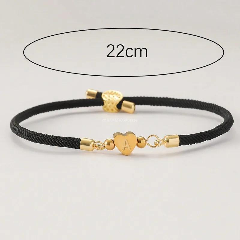 Bracciale Classico con Iniziale a Cuore A-Z, Semplice Braccialetto Regolabile con Corda Colorata per Regali di Gioielli da Donna