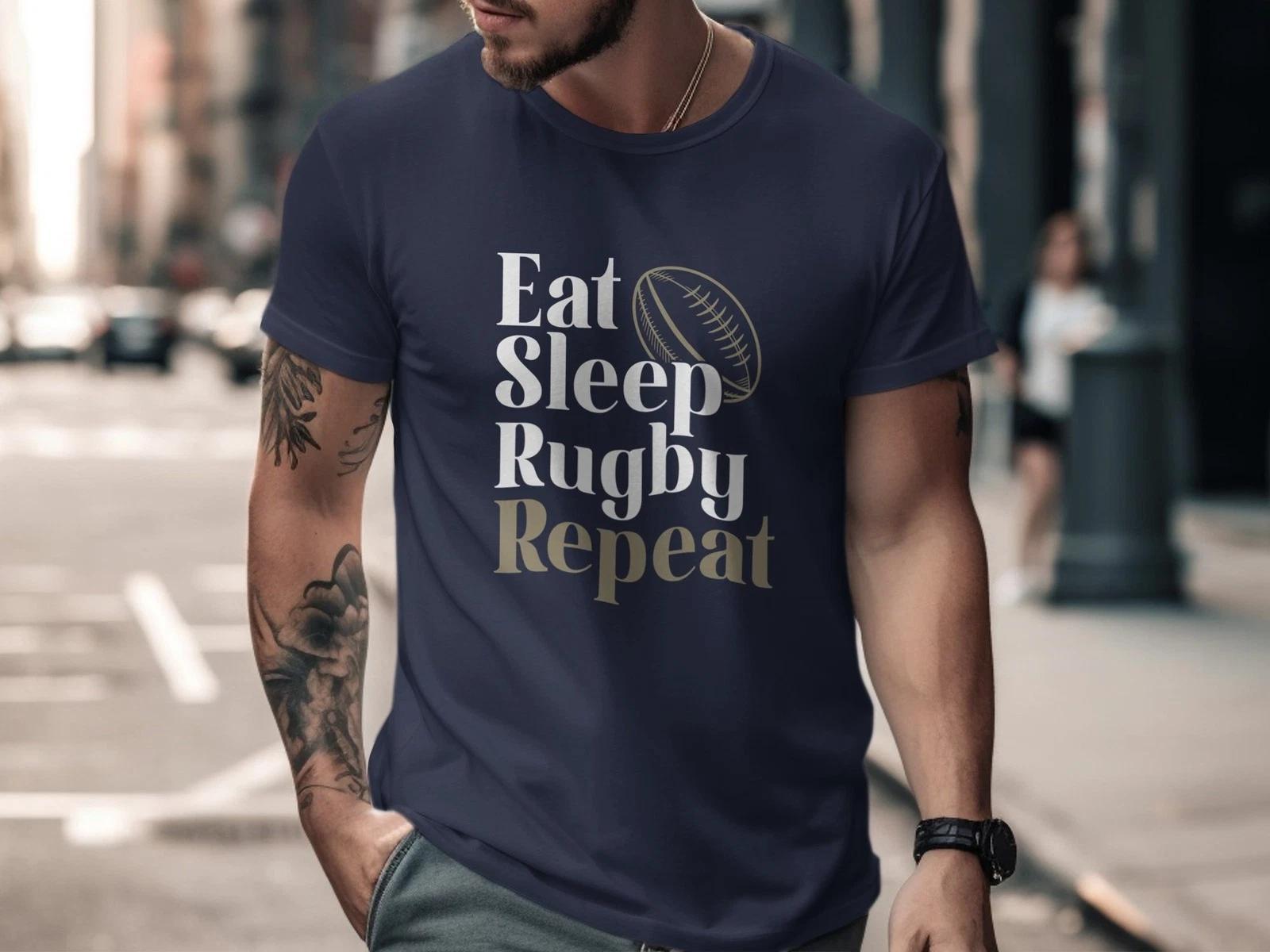 Eat Sleep Rugby Repeat T-Shirt, Funny Rugby Lover Gift, Sports Fan Tee Shirt S