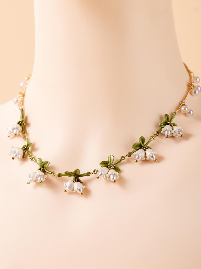 Summer limited small fresh fairy wind simulation three-dimensional lily of the valley versatile necklace