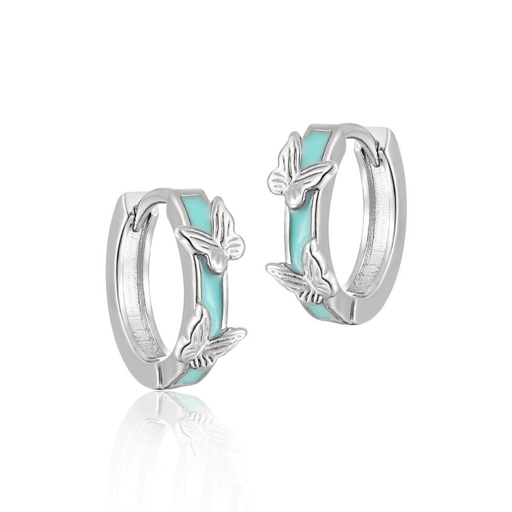 

Cute Female Green Round Enamel Butterfly Hoop Earrings Vintage Fashion Silver Color Wedding For Women
