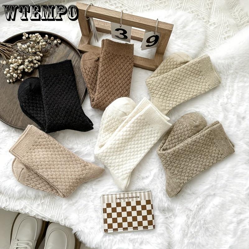 6pcs Elegant Women's Plush Socks - Cozy & Warm Mid-Calf Winter Fleece, Solid Color, Soft Polyester Blend