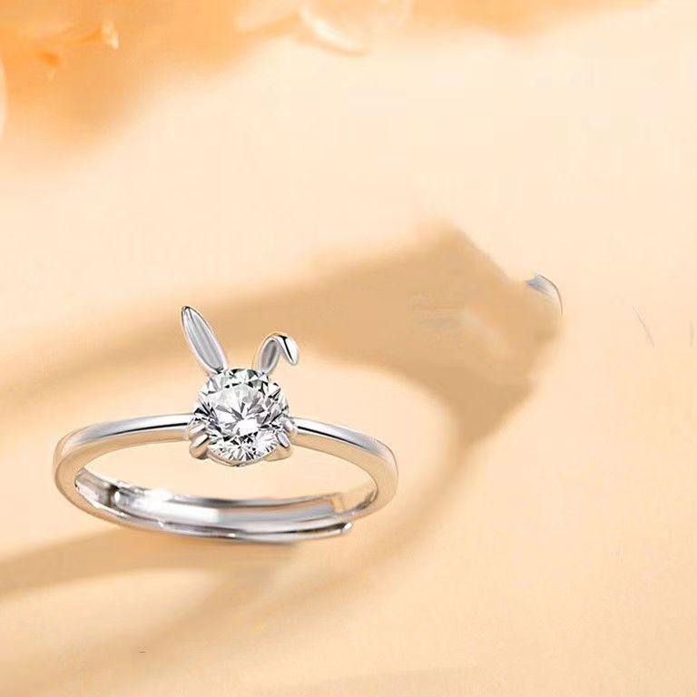 Mingjie Cute Rabbit Couple Rings: Adjustable Pair for Men & Women, Ideal for Birthdays, New Year & Christmas Gifts.