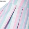 ZANZEA Women Casual Round Neck Short Sleeve Stripe Long Dress