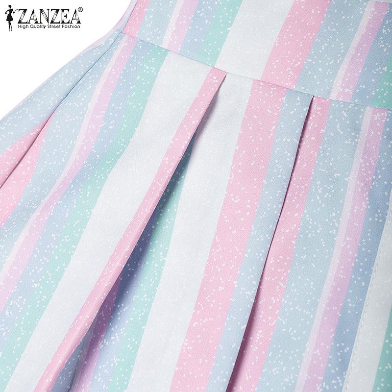 ZANZEA Women Casual Round Neck Short Sleeve Stripe Long Dress