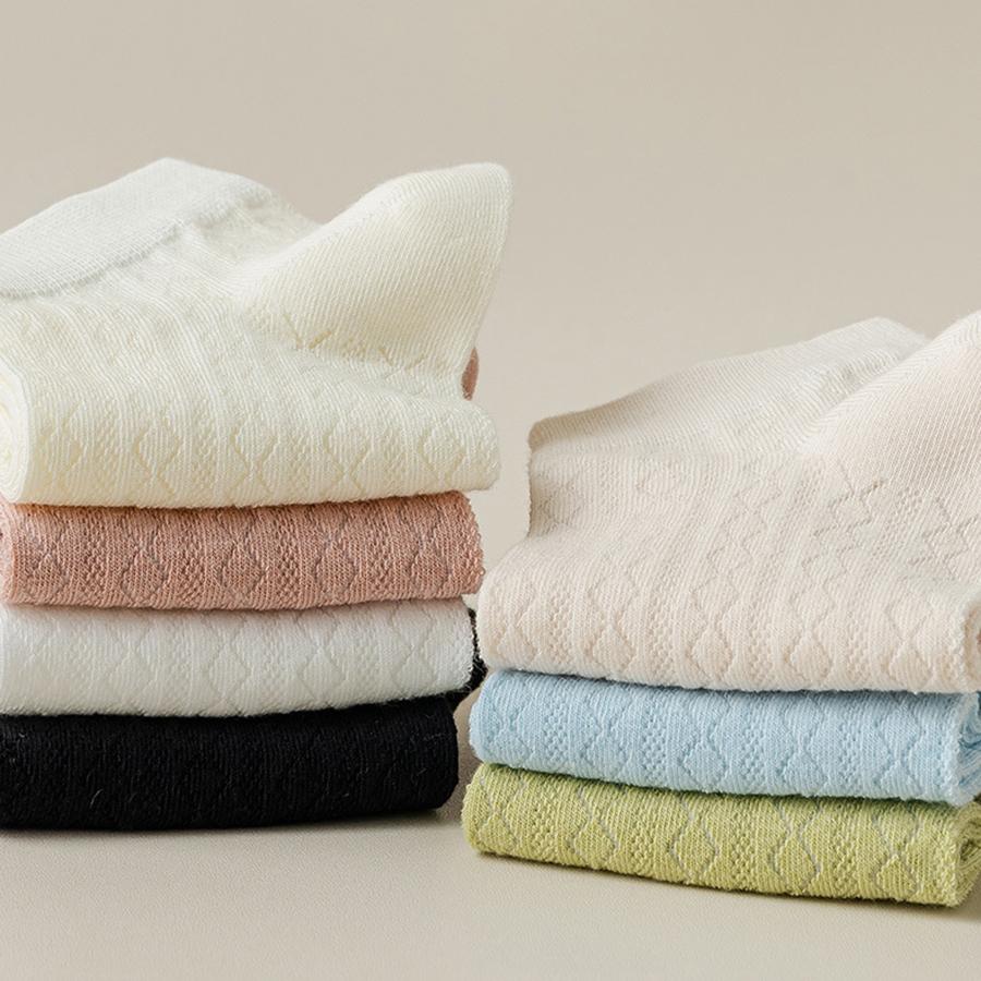 5 Pairs Women Short Ankle Socks Ladies Summer Thin Breathable Soft Cotton Mesh Socks Comfortable Trendy Fashion Casual Socks New