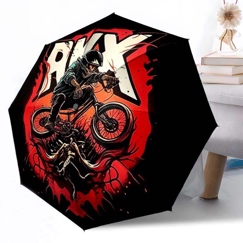 Motorcycle Brotherhood Emblem Outdoor Automatic Umbrella Compact 8-Rib Lightweight Durable Everyday Carry Umbrella Accessory Stylish Gift Women