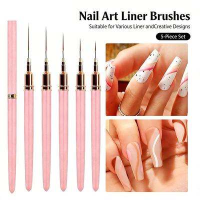 5pcs Nail Art Liner Brushes Long Lines Liner Brush UV Gel Polish Painting Nail Design Brush Plastic Handle Nail Drawing Pens