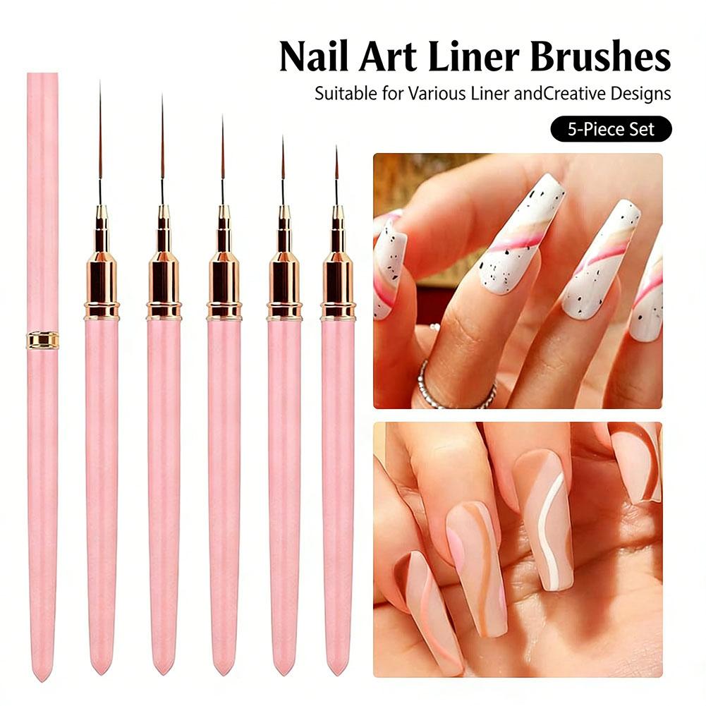 5pcs Nail Art Liner Brushes Long Lines Liner Brush UV Gel Polish Painting Nail Design Brush Plastic Handle Nail Drawing Pens