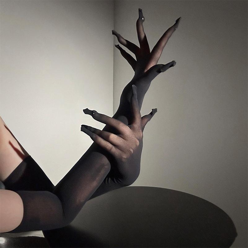 Sexy Thin Transparent Elastic Tight Stocking Gloves Women Night Club Wedding Dance Party Sunscreen Summer Etiquette Gloves