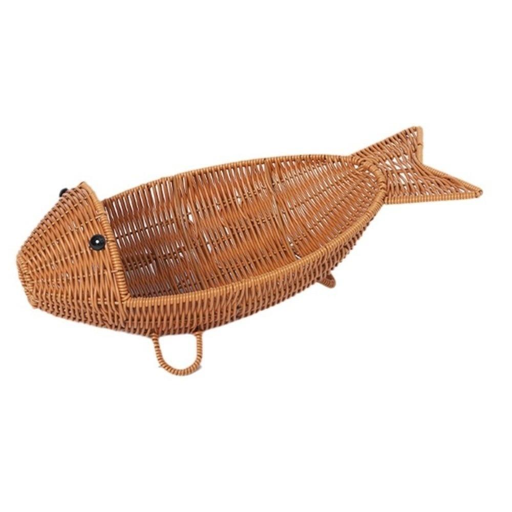 Fish Shape Hand Woven Fruit Basket Plastic Woven Storage Basket Fruit Platter Bread Basket  Hotel S коричневый