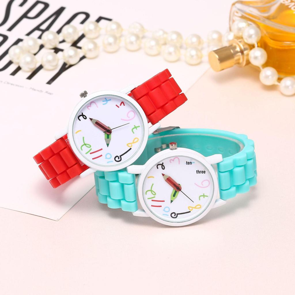 Cartoon Colorful Number Women's Jelly Silicone Strap Quartz Wristwatch