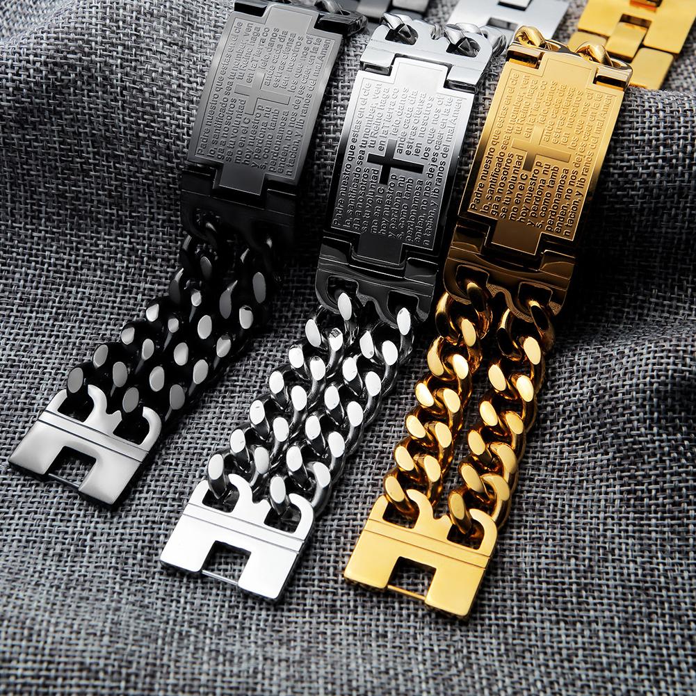 Men Fashion Classic Crucifix Pattern Carbon Teel  Bracelet