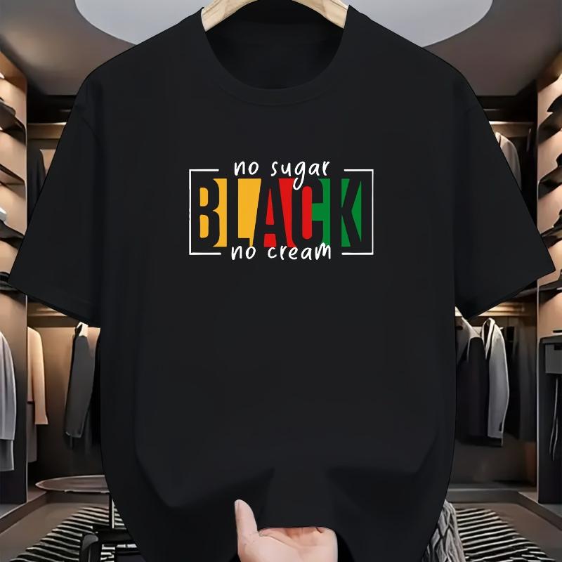 

No Sugar No Cream Black Text Print T-Shirt,Lightweight Summer T-Shirt Breathable Cool, Comfortable Wear XXL чорний