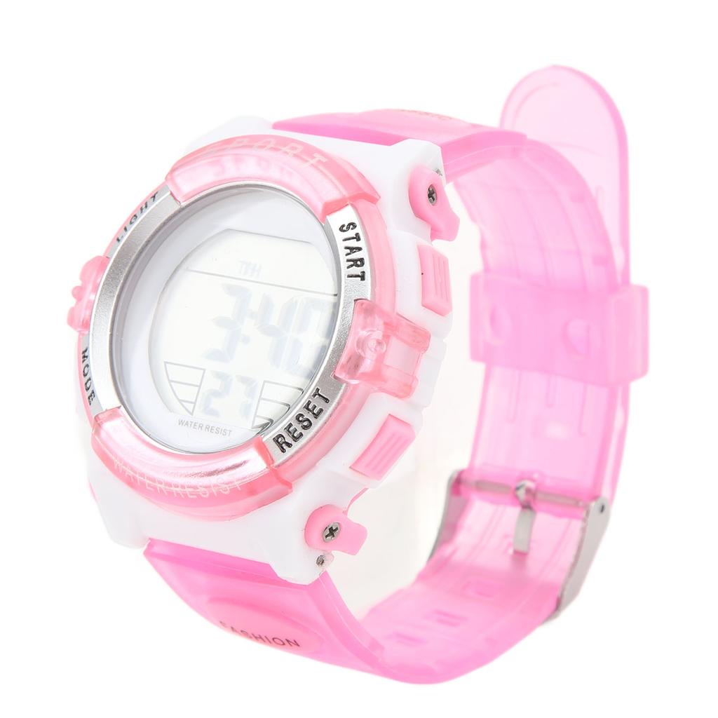 Digital Chronograph Watch Girls Student Electric Waterproof PU Strap for Swimming Sports with Colorful Night Light Alarm