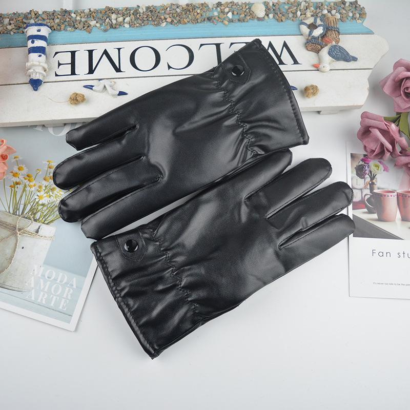 Men's winter PU leather gloves, velvet warm touch screen, black cycling motorcycle imitation leather women's gloves manufacturer