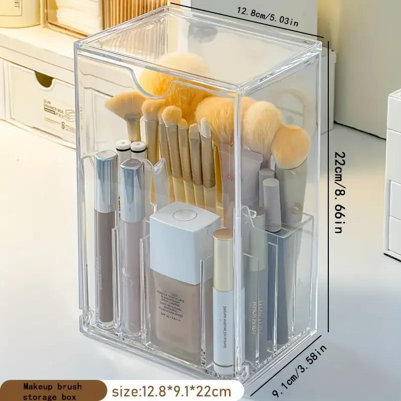 Large Capacity Clear Makeup Brush Storage Box with Front Flap Lid Acrylic Cosmetic Organizer for Brushes and Beauty Tools