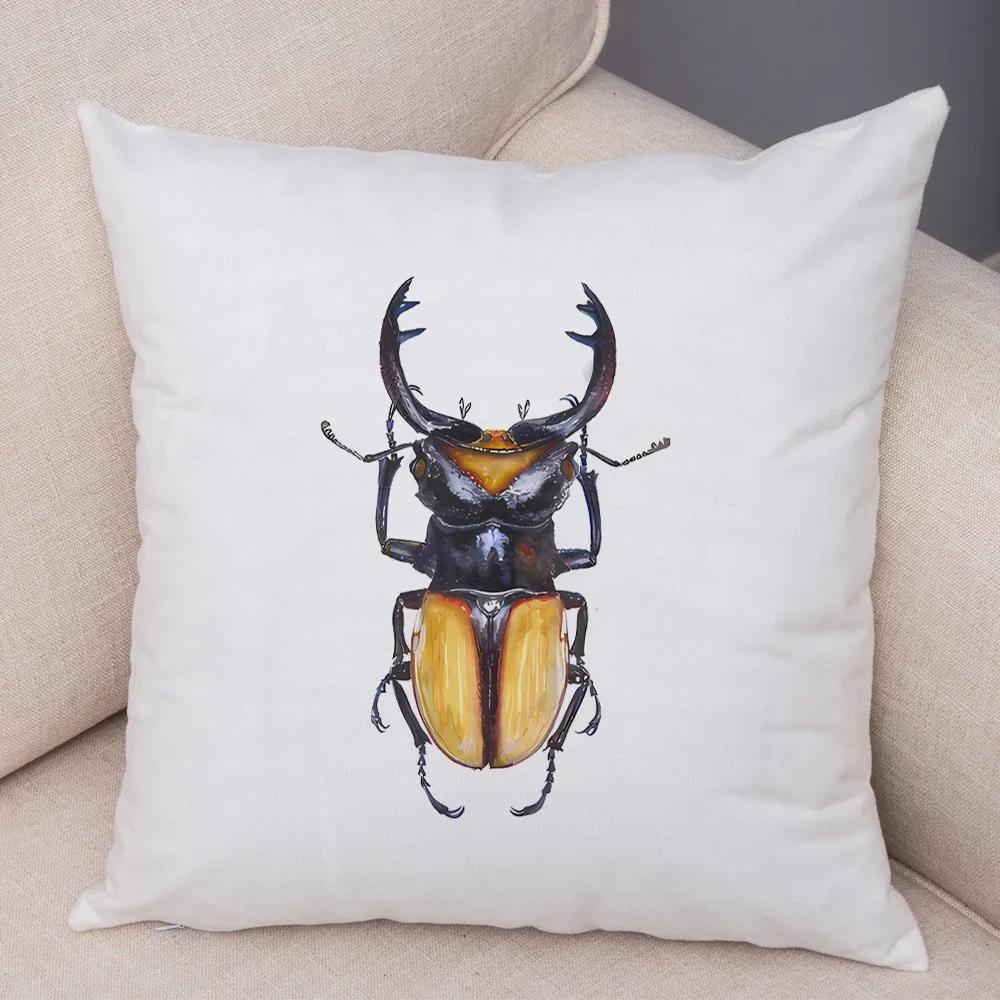 Insect Beetle Collection Pillow Case Both Sided Decor Cartoon Animal Print Cushion Cover Soft Plush Pillowcase for Sofa Home Car