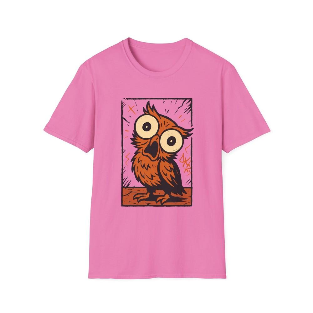 

Unisex Softstyle Funny Owl T-Shirt, Cartoon Bird Graphic Tee, Wide Eyes Animal M