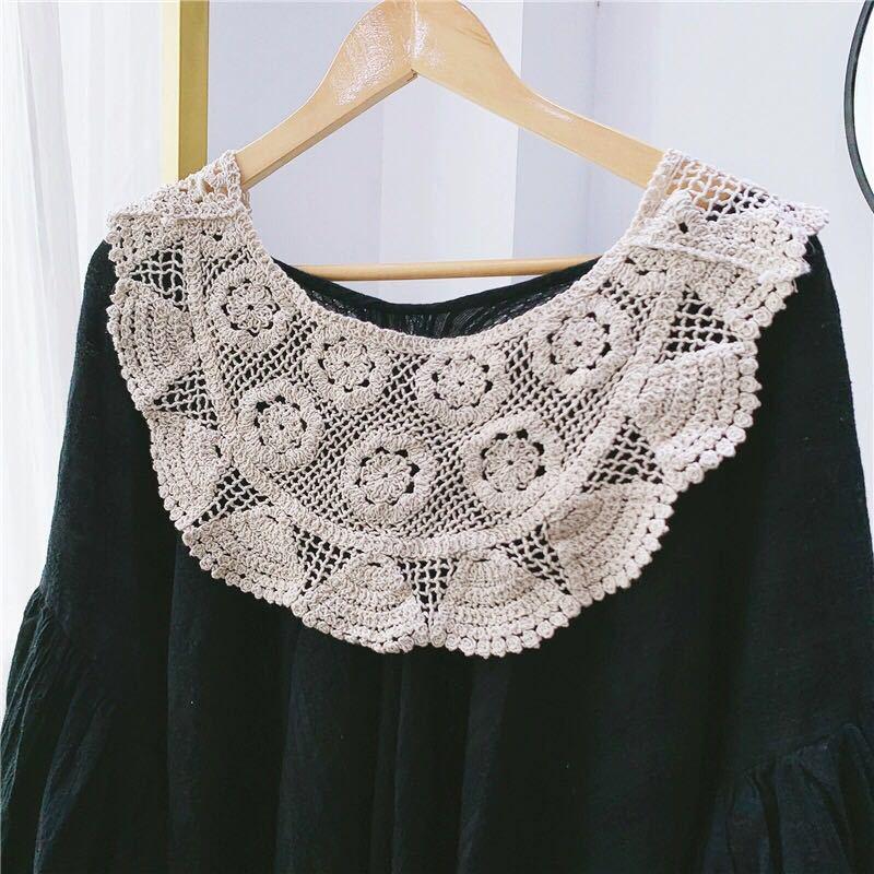Vintage Palace Style Women False Fake Collar Hollow Out Crochet Lace Half Shirt Necklace Shawl Bowtie