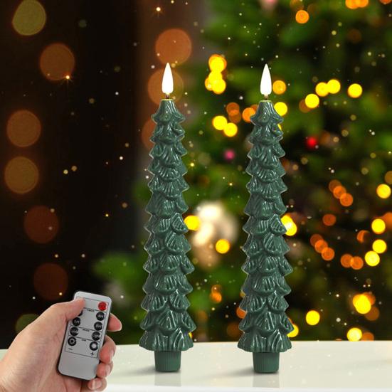 LED Flameless Christmas Tree Taper Candles with Remote Control 3D