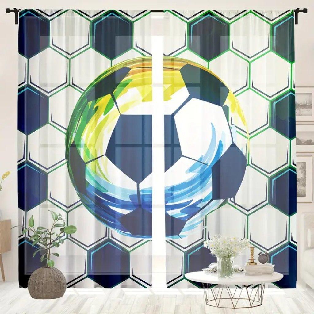 2 st Halvskuggande Polyester Fotbollsmönster Stångficka Gardiner För Vardagsrum Sovrum Kontor Kök Arbetsrum Heminredning