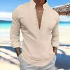 Spring Autumn men's retro cotton linen casual standing collar long sleeved shirt