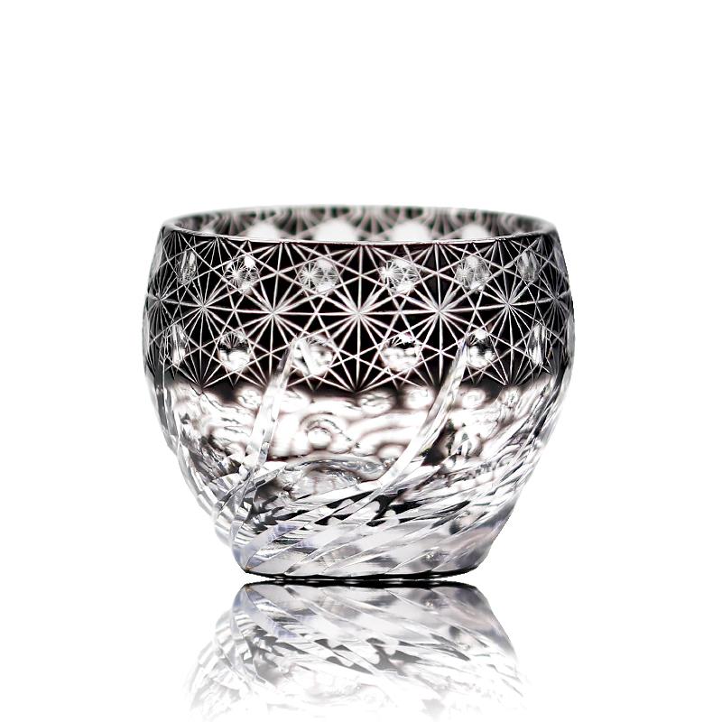 

60Ml Japanese Edo Kiriko Hand Cut Glass Cup, Hand Carved Colored Crystal S Glass, Mini Sake Whiskey Tumbler For Home Bar Gift 51-100ml чорний