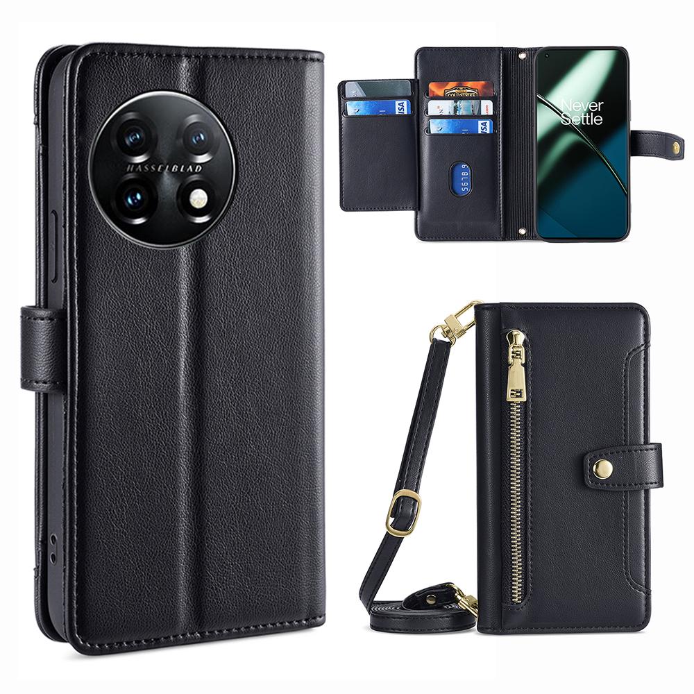 Shockproof Phone Case for OnePlus 11 5G,Zipper Pocket Card Slots Flip Leather Phone Cover with Straps