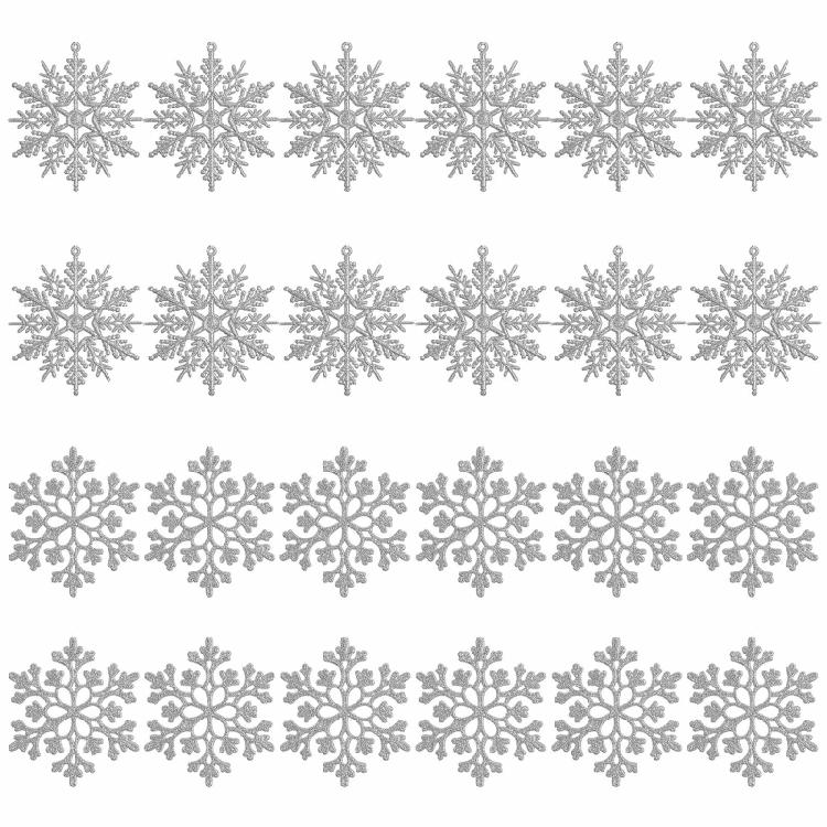 Christmas Snowflake Pendant 24pcs/set Glitter Plastic Xmas Tree Window Wall 1