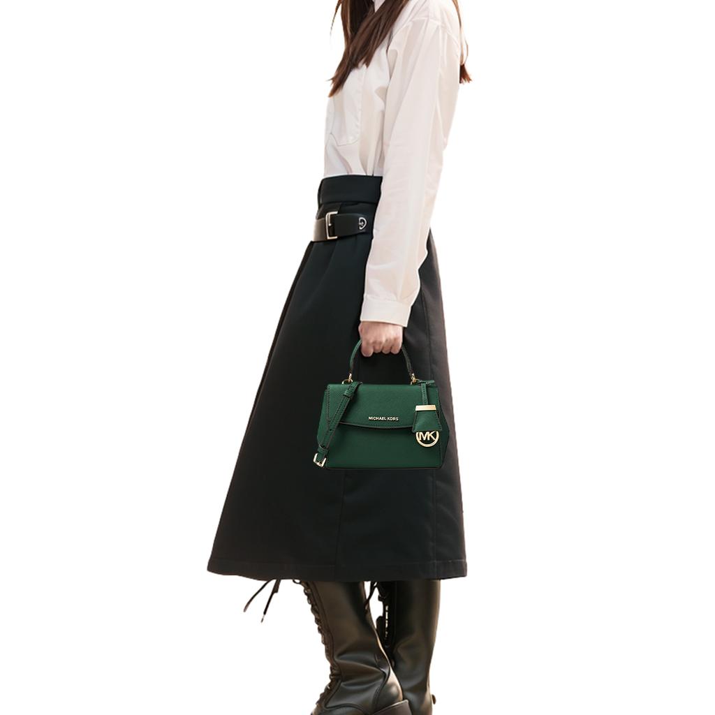 Michael Kors MK Ava Vintage Logo Pendant Flap Leather Shoulder Crossbody Mini Bag Women bags Dark-Green 32F5GAVC1L-MOSS