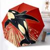 1pc Automatic Open/Close Umbrella with Orca Whale (Killer Whale) Design - Red & Black Marine Life Umbrella, Automatic Folding