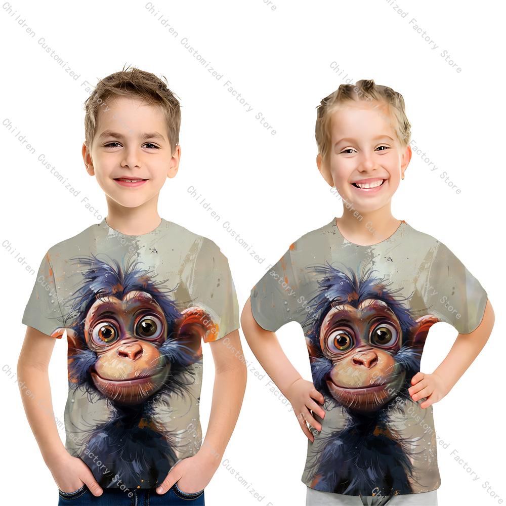 

Летний топ с круглым вырезом и 3D-принтом мультяшной обезьяны, модная повседневная детская футболка унисекс с короткими рукавами для мальчиков и девочек 140