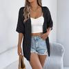 Women’s Open Front Knit Cardigan with Half Sleeves Lightweight Loose Fit Hollow Out Pattern Casual Outerwear Top