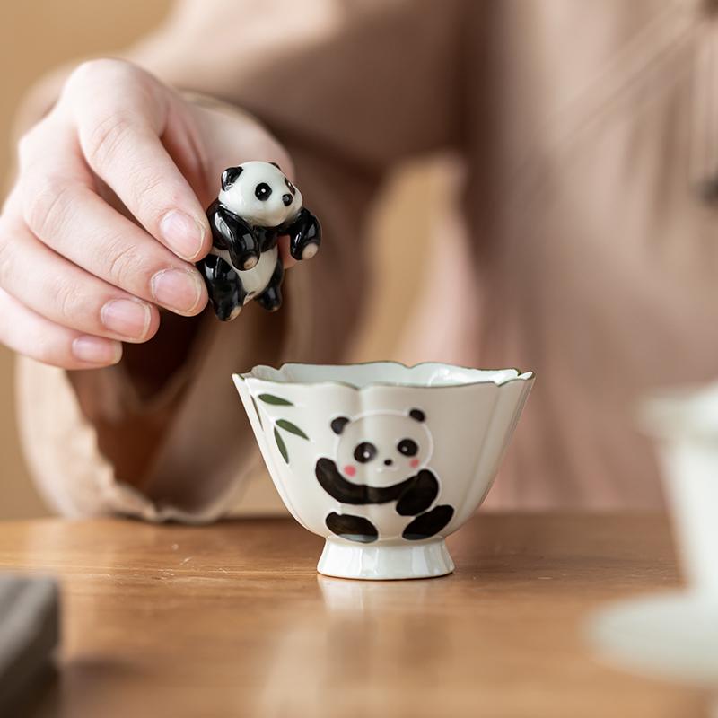 Kreativer Keramik-Panda-Tee-Anhänger im chinesischen Stil, Meistertassen-Deckel, Schüsseldekoration, niedliche Ornamentabdeckung, Zubehör