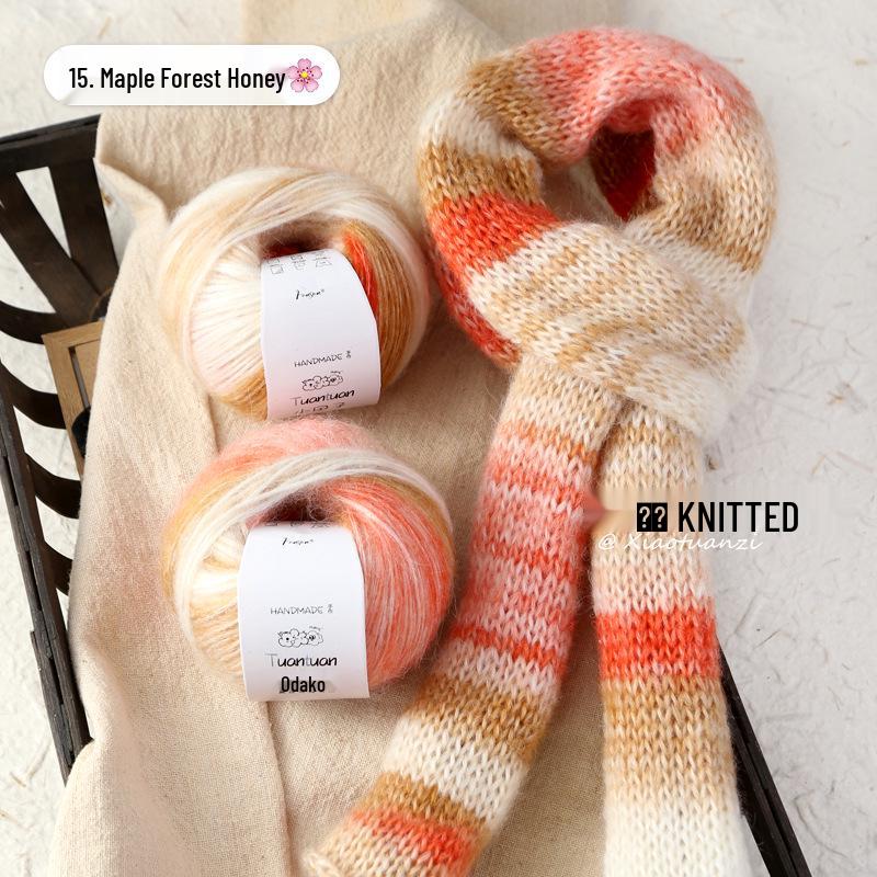 Silk Gradient Rainbow Mohair Yarn Pack for Hand-knitted Scarf/Shawl