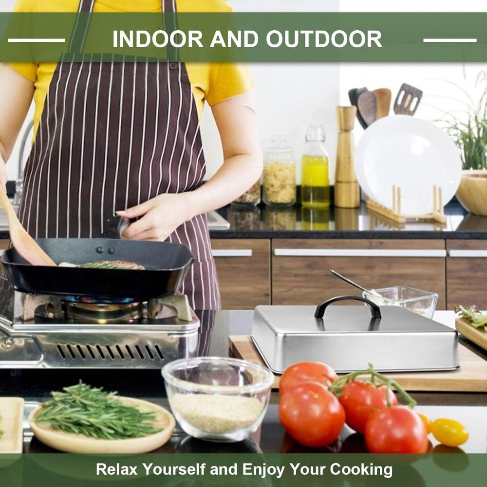 Stainless Steel Cheese Melting Dome Heat Resistant Rectangular Basting Cover  Grill Accessories