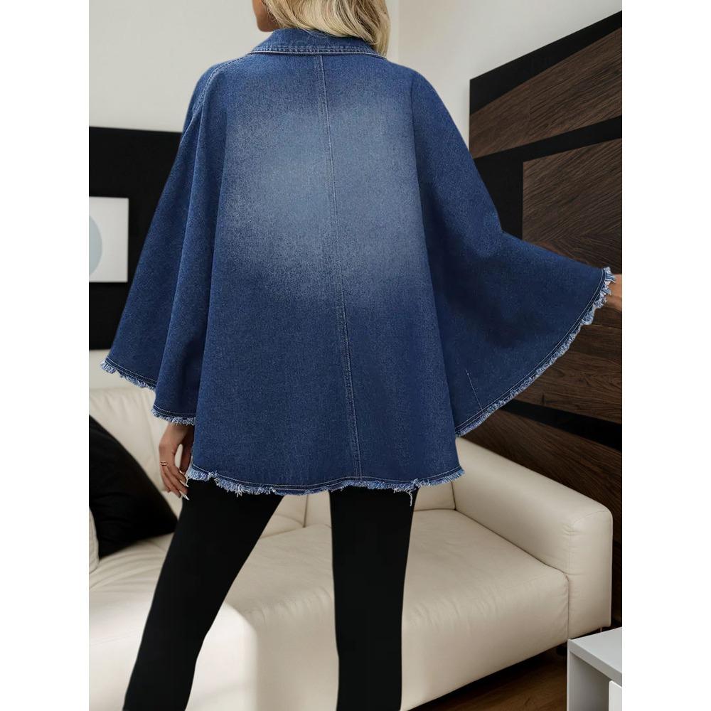 European Beautiful Women's Denim Jacket Autumn and Winter Women's Fashion Loose Lapel Bat Sleeve Jacket Jacket
