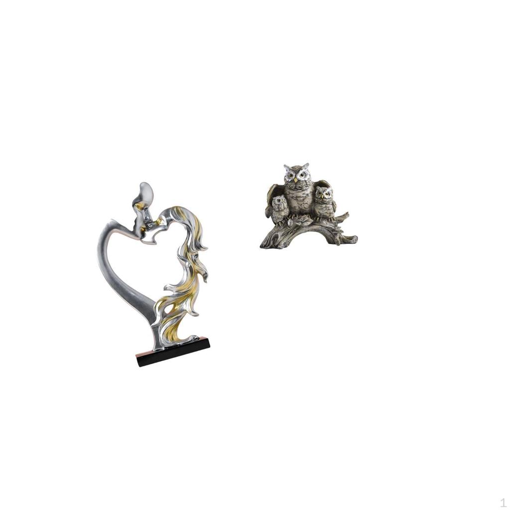 Romantic Owl Couple Figurine Statue Collectible Ornament for Bedroom Wedding Bookshelf Cabinet Home