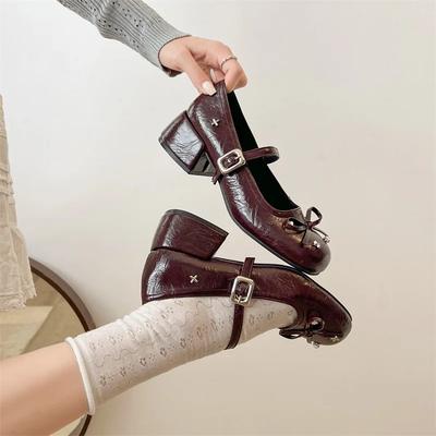 Niedliche Mary Jane Schuhe mit Schleife für Damen Elegantes Kleid Dicke Absätze Damen Schuhe Lässige Streetstyle Schuhe