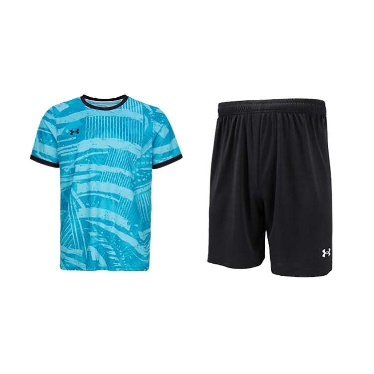 

Under Armour Training Running Fitness Crew Neck Short Sleeve T-Shirt And Shorts Casual Sports Set Unisex sets Sky-Blue Black 25500516-438+25500218-001 M