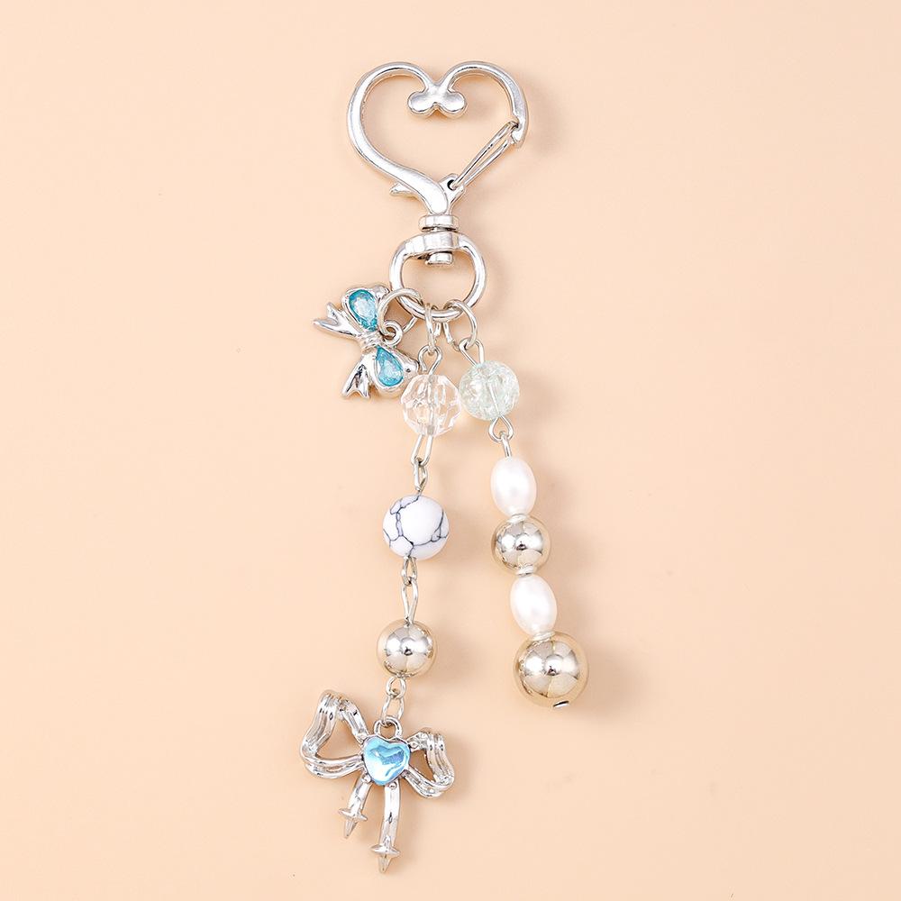Sweet Heart Charm Key Ring High-Quality Decorative Key Chain Bow Pearl Keychain Multi-Functional Cute Keychain For Birthday Bag